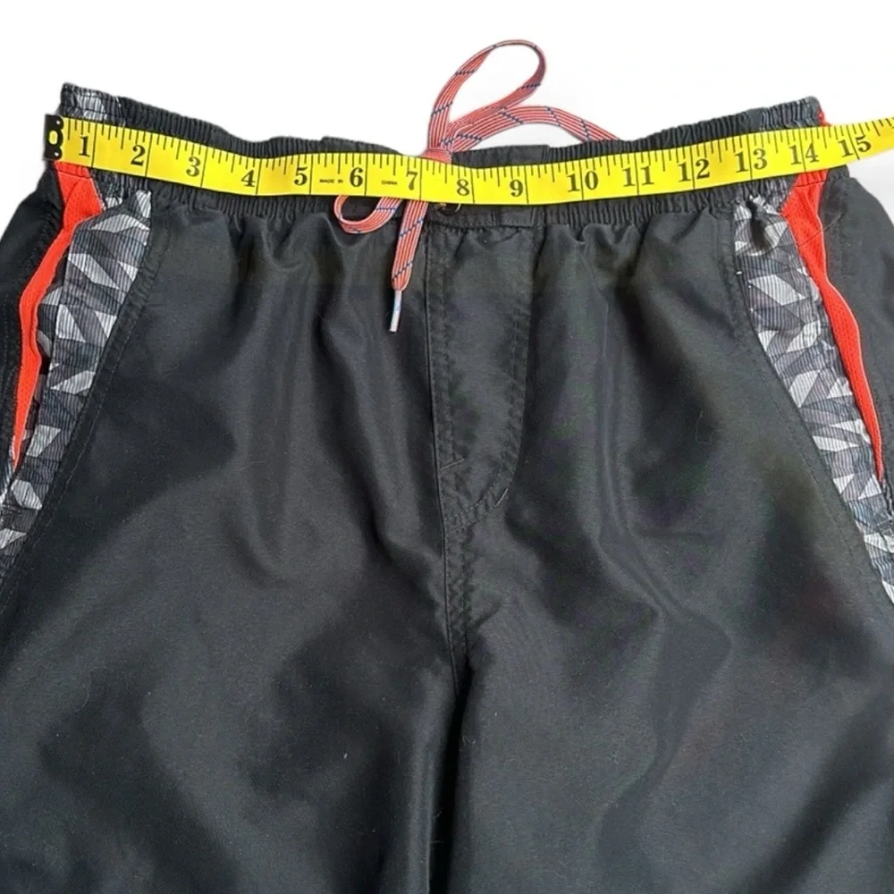 Nike Swim Trunks Mens Medium Black Gray Neon Orange Mesh Lined Board Shorts